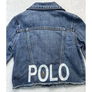 Polo Ralph Lauren Jacket Girls 6 Blue Jean Denim Spell Out Logo Cropped Preppy